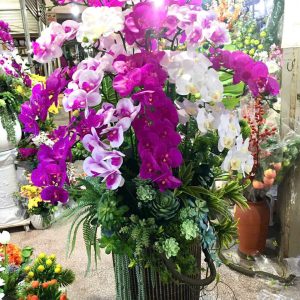 Chậu hoa lan màu tím giả cao 90cm 1m