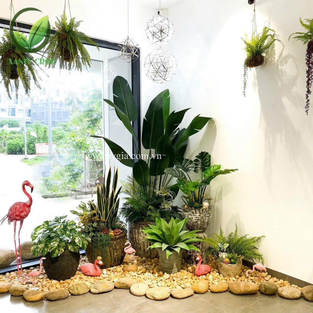 Tiểu cảnh cây giả mini, để bàn, góc chụp hình
