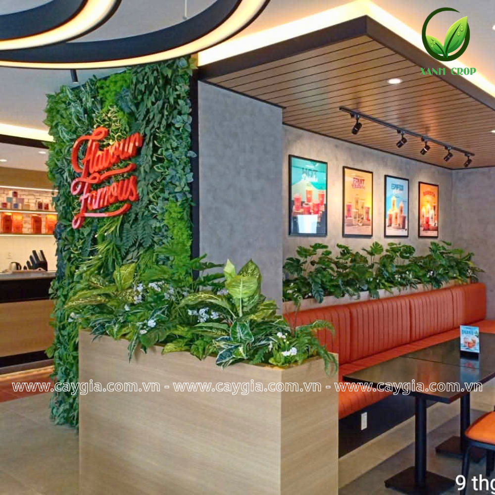 Thi công bục cây giả cho quán café